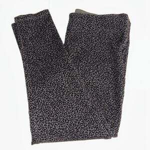 Ann Taylor pants black velveteen animal print flat front side zip   Sz LP